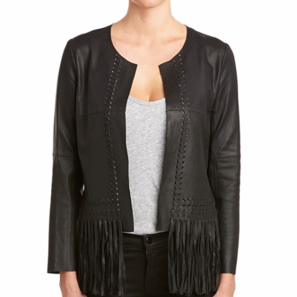 Elizabeth & James Leather Fringe Jacket Black XS